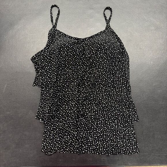 Coastal Cove D cup Black Polka Dot Tankini Top with 3 tiers that flatter! Sz16 - Picture 2 of 8